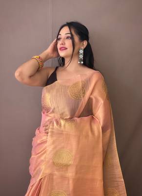 PEACH GOREGOUS  TISSUE SILK SAREE 3