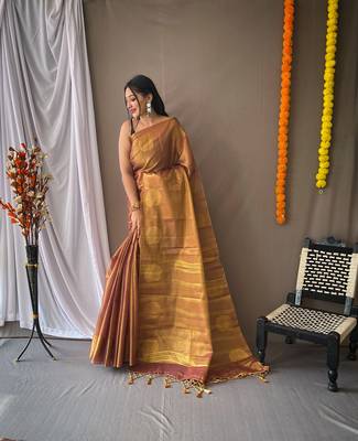 GOLDEN GOREGOUS  TISSUE SILK SAREE 1