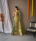 LIGHT GREEN GOREGOUS  TISSUE SILK SAREE