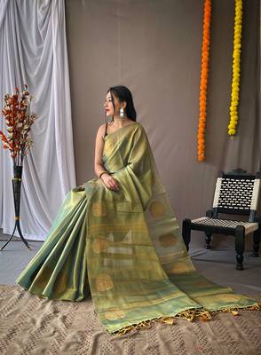 LIGHT GREEN GOREGOUS  TISSUE SILK SAREE 2