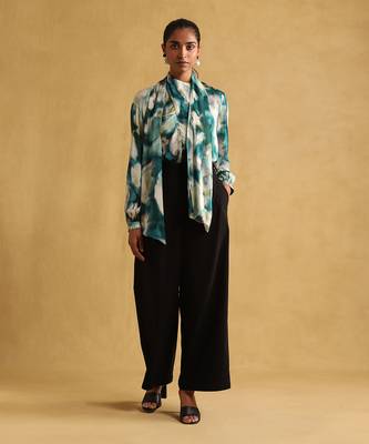 RITU KUMAR Black wide leg pleated trousers 1