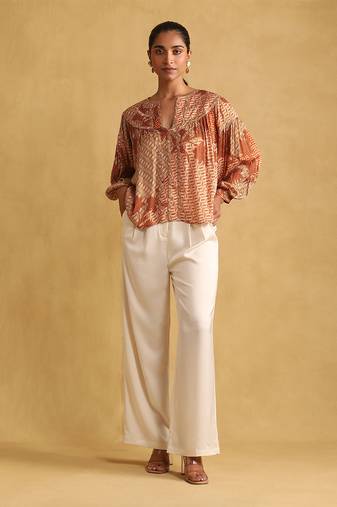 RITU KUMAR Beige wide leg trousers