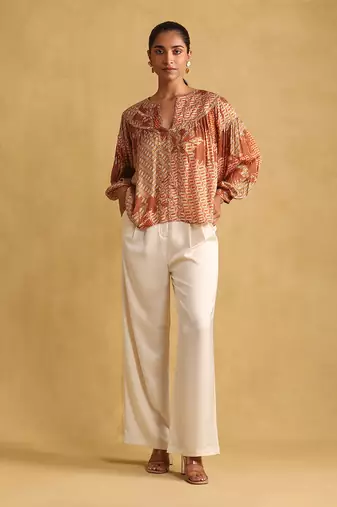 RITU KUMAR Beige wide leg trousers