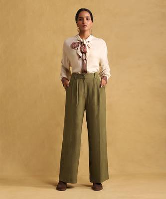 RITU KUMAR Olive green wide leg trousers 1
