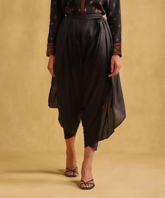 Black Satin Multi Printed Farzana Kurti with Dhoti for Events 2
