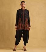 Black Satin Multi Printed Farzana Kurti with Dhoti for Events