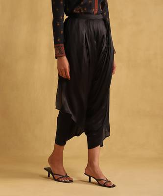 Black Satin Multi Printed Farzana Kurti with Dhoti for Events 3