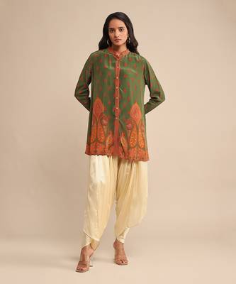RITU KUMAR Ecru satin draped dhoti salwar 1