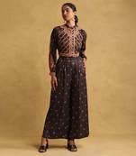 RITU KUMAR Black printed satin ensemble jacket with palazzo