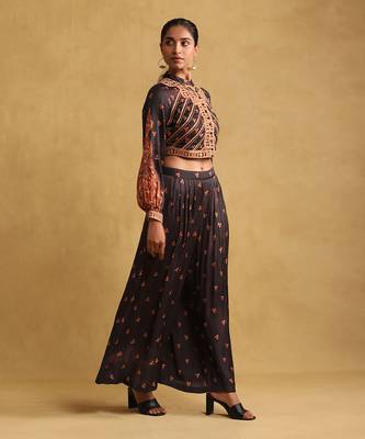 RITU KUMAR Black printed satin ensemble jacket with palazzo 3