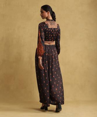 RITU KUMAR Black printed satin ensemble jacket with palazzo 4