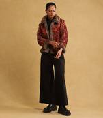 RITU KUMAR Wine printed silk velvet quilted jacket