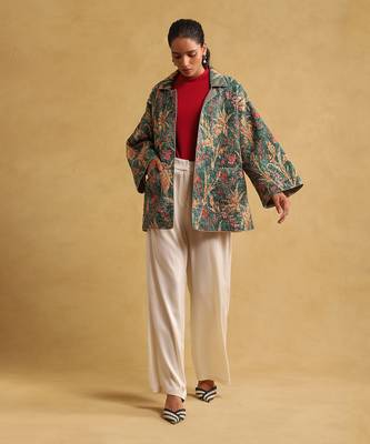RITU KUMAR Green botanical print quilted jacket 1