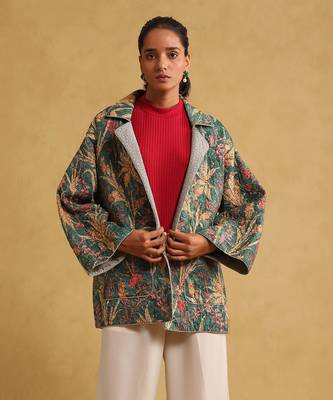 RITU KUMAR Green botanical print quilted jacket 2