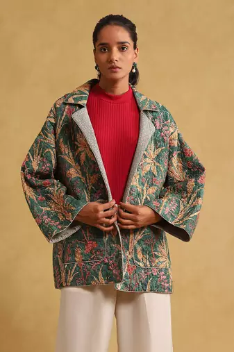 RITU KUMAR Green botanical print quilted jacket