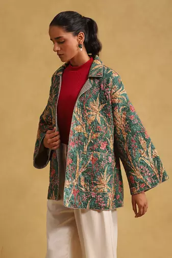 RITU KUMAR Green botanical print quilted jacket