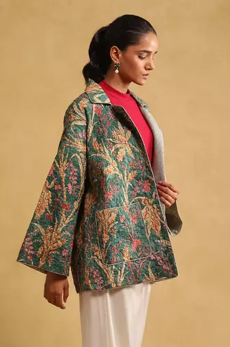RITU KUMAR Green botanical print quilted jacket