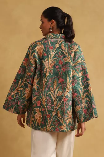 RITU KUMAR Green botanical print quilted jacket