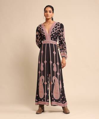 RITU KUMAR Black printed crepe jumpsuit 1
