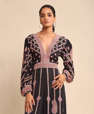 RITU KUMAR Black printed crepe jumpsuit 5