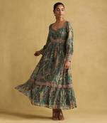 RITU KUMAR Green botanical print chanderi dress