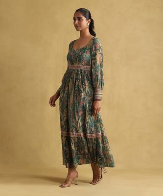 RITU KUMAR Green botanical print chanderi dress 2