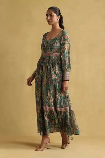 RITU KUMAR Green botanical print chanderi dress