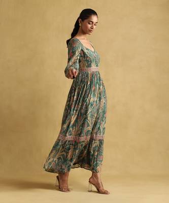 RITU KUMAR Green botanical print chanderi dress 3