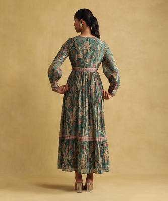 RITU KUMAR Green botanical print chanderi dress 4