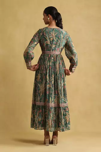 RITU KUMAR Green botanical print chanderi dress