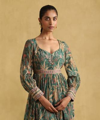 RITU KUMAR Green botanical print chanderi dress 5