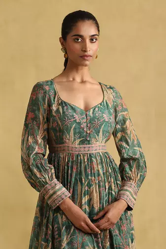 RITU KUMAR Green botanical print chanderi dress