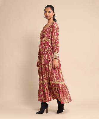 RITU KUMAR Wine botanical print chanderi dress 2