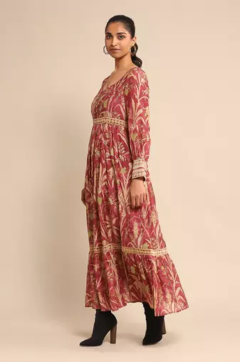 RITU KUMAR Wine botanical print chanderi dress