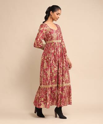 RITU KUMAR Wine botanical print chanderi dress 3