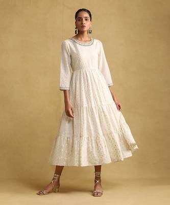 RITU KUMAR Off white embroidered dress 1