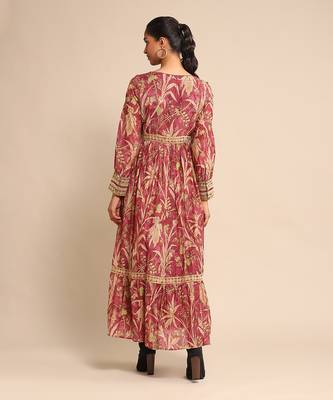 RITU KUMAR Wine botanical print chanderi dress 4