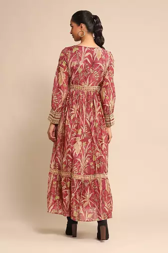 RITU KUMAR Wine botanical print chanderi dress