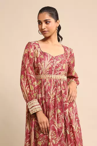 RITU KUMAR Wine botanical print chanderi dress