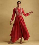 RITU KUMAR Rust embroidered viscose linen dress