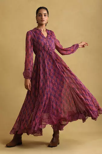 RITU KUMAR Purple printed long dress