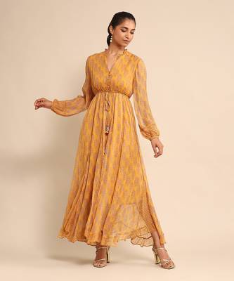 RITU KUMAR Yellow printed long dress 1