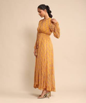 RITU KUMAR Yellow printed long dress 2