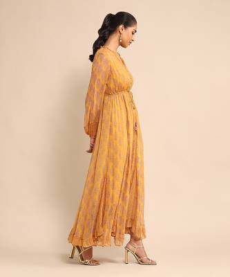 RITU KUMAR Yellow printed long dress 3