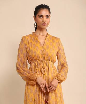 RITU KUMAR Yellow printed long dress 5
