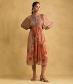 RITU KUMAR Rust micro print embroidered dress