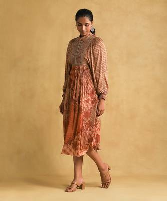 RITU KUMAR Rust micro print embroidered dress 2