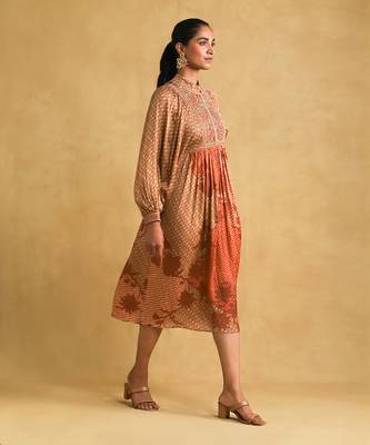 RITU KUMAR Rust micro print embroidered dress 3