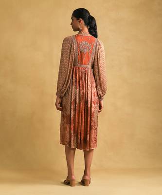 RITU KUMAR Rust micro print embroidered dress 4