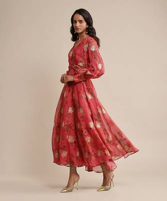 RITU KUMAR Coral floral print organza dress 2